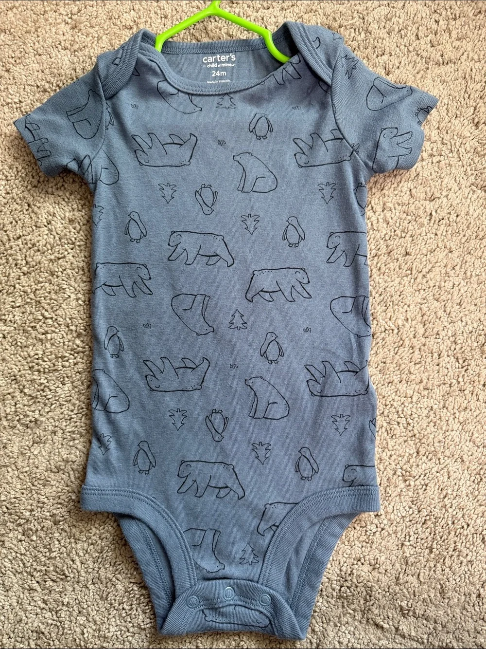 👶 5/$10!! Carter's Blue Bear & Penguin Short-Sleeve One-Piece (24M)